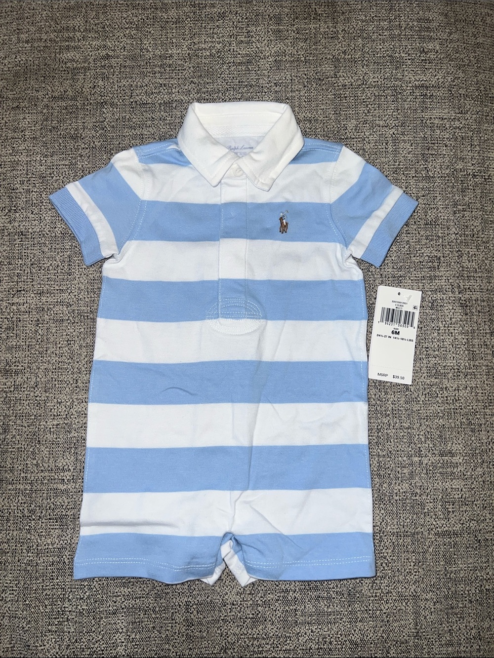 Ralph Lauren Light Blue & White Striped Polo One-Piece